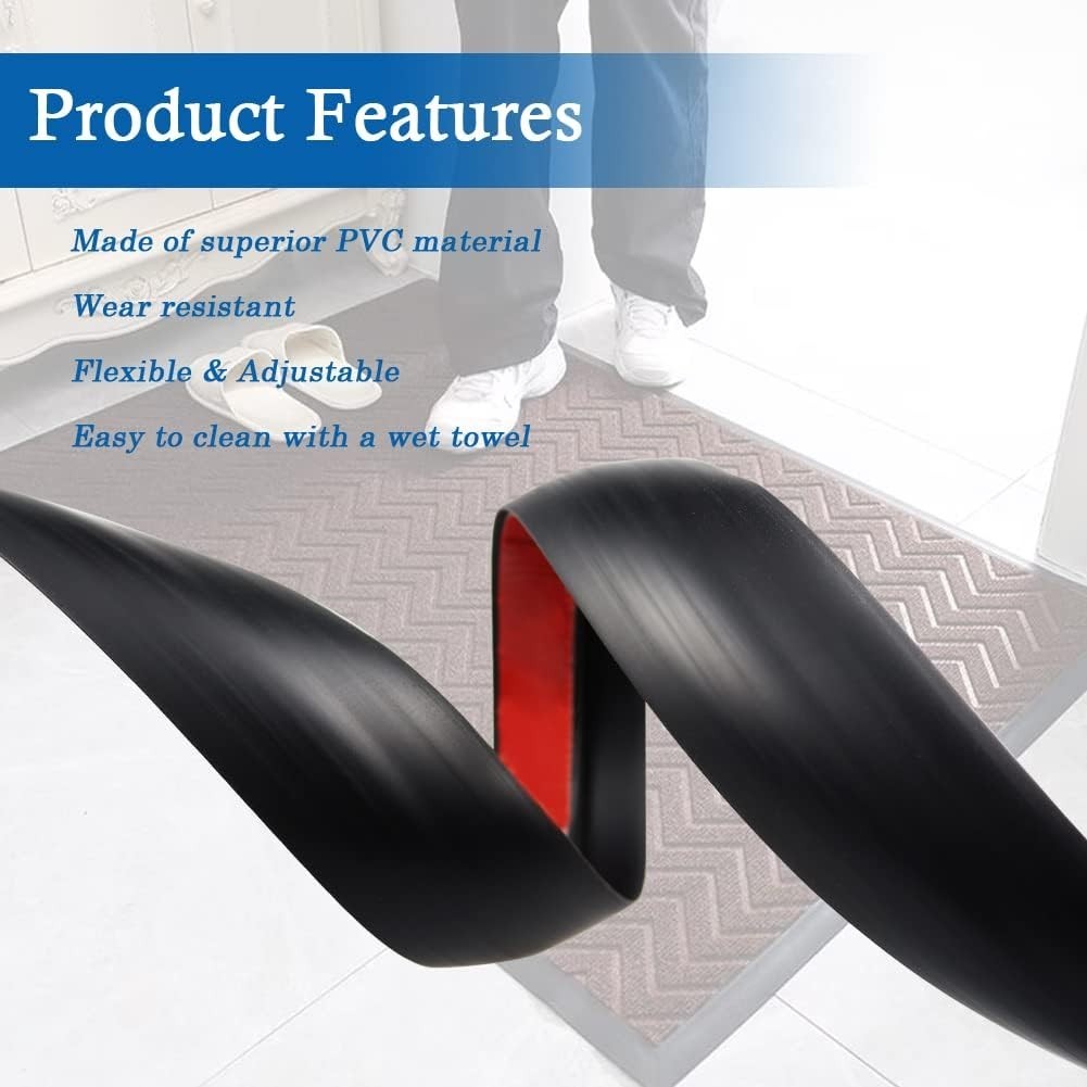 Durable PVC Floor Transition Strip – Easy Peel & Stick Installation, 20ft Black
