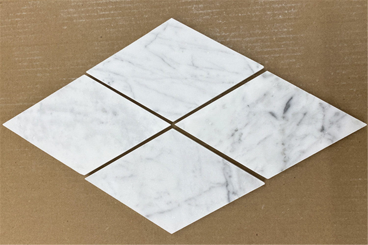 C56H Carrara Marble Diamond Tile Honed 4×8 Rhomboid Venato Carrera