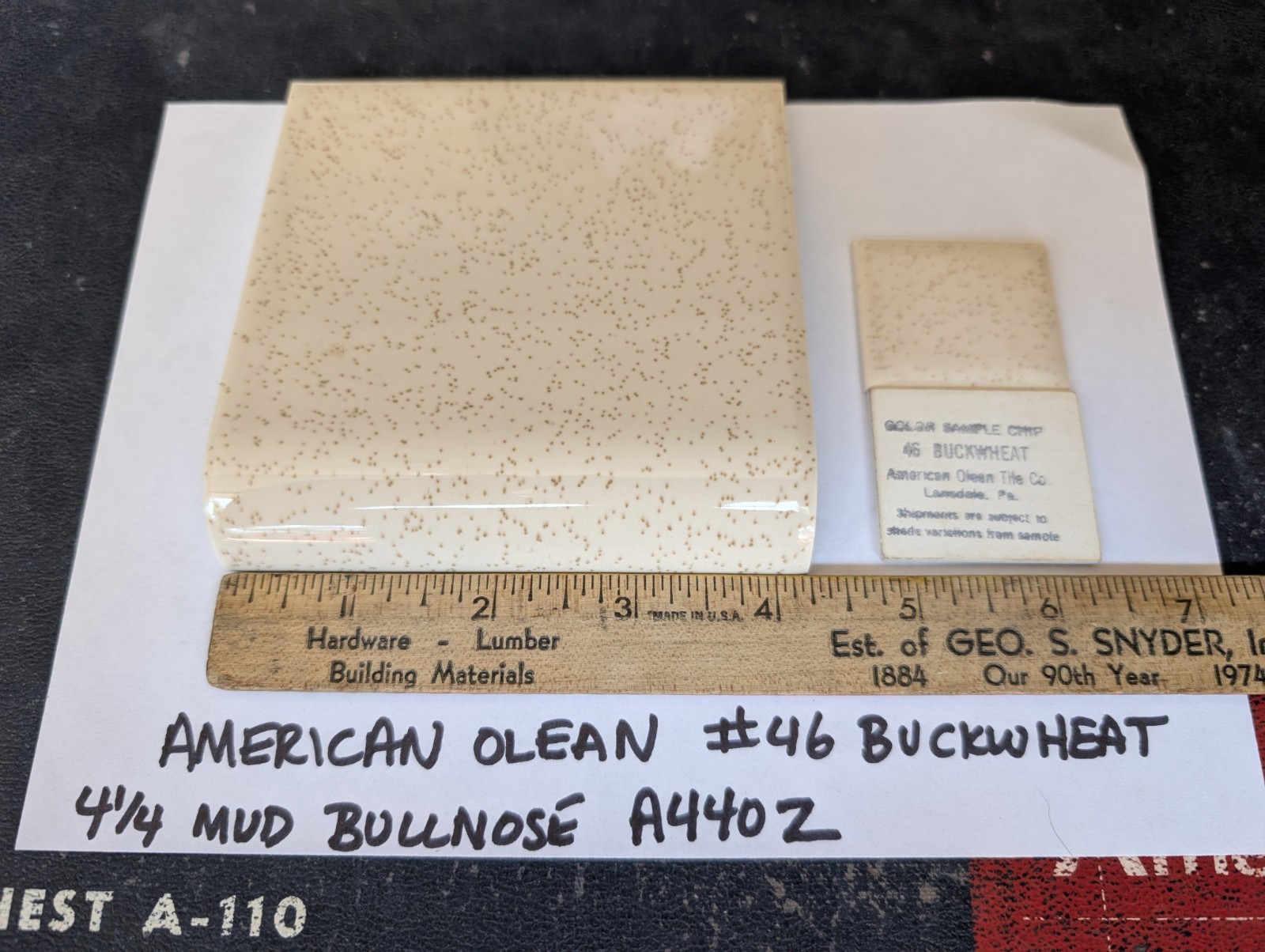 2 pc Ceramic Tile Bullnose A4402 mud cap American Olean 46 Buckwheat Beige speck