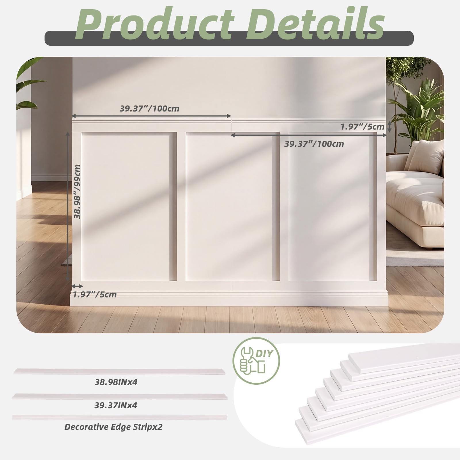 Board and Batten Wall Panel Kit Wainscoting Panels White, 10-Piece Set Painta…