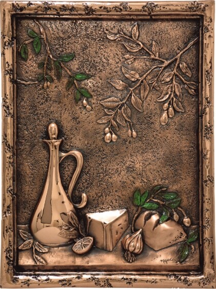 Olives and Bread – Kitchen Backsplash Mural, Copper, 19″ x 27″, New