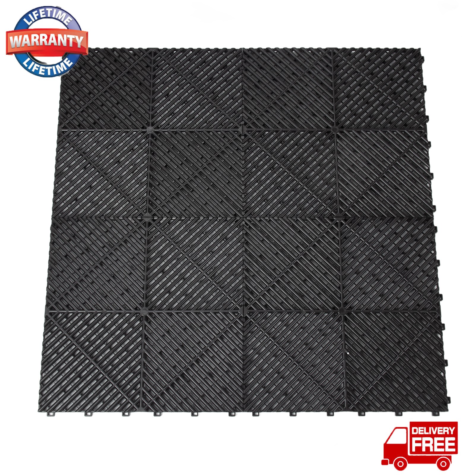 0.68″ Thick Garage Flooring Tiles 50Pcs Interlocking Drainage Deck Tile Black
