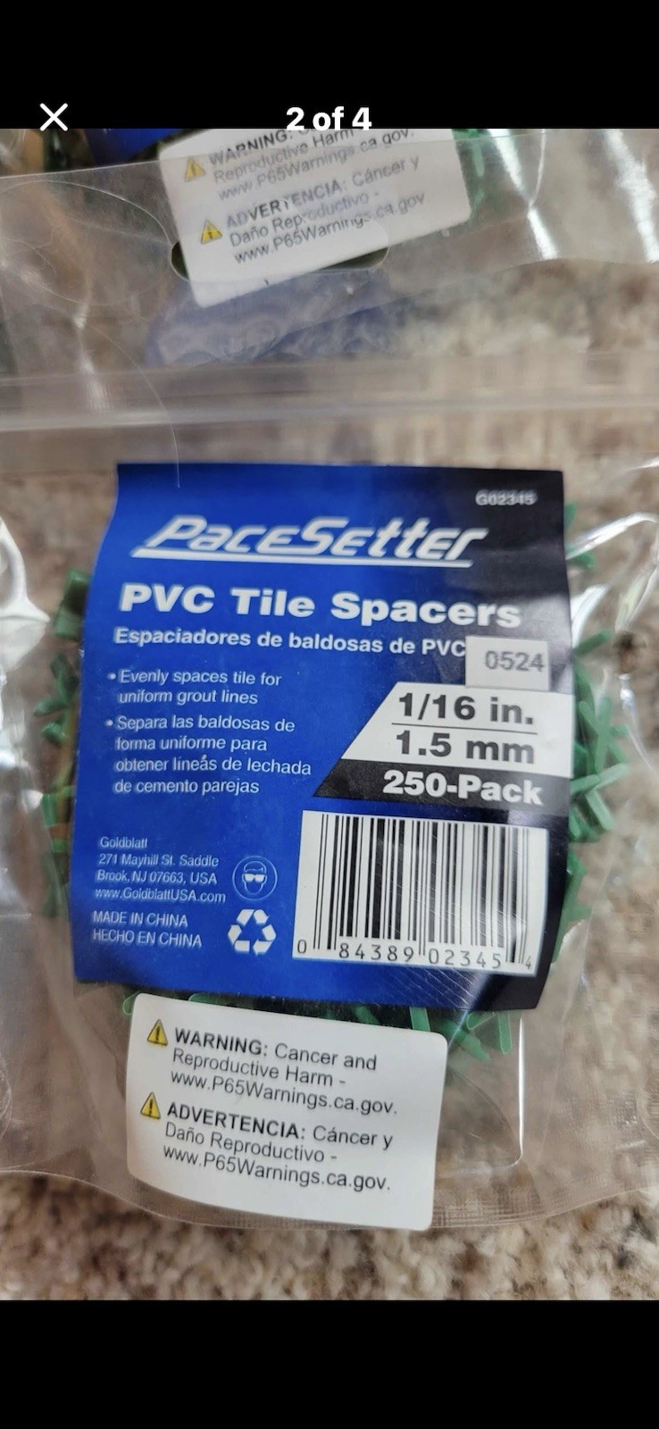 PaceSetter 1/16” PVC Tile Spacers 250-Pack Green Lot of 20 Bags New