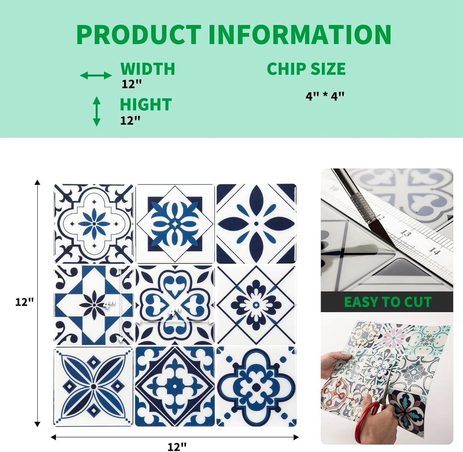 Admiral Blue Geometric Peel and Stick Backsplash Tiles – 10 Sheets for Kitchen