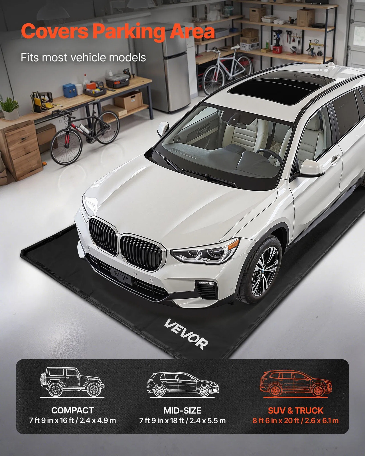 Containment Mat, 8 ft 6 in x 20 ft, Non-Slip PVC Garage Floor Mat with a Cleanin