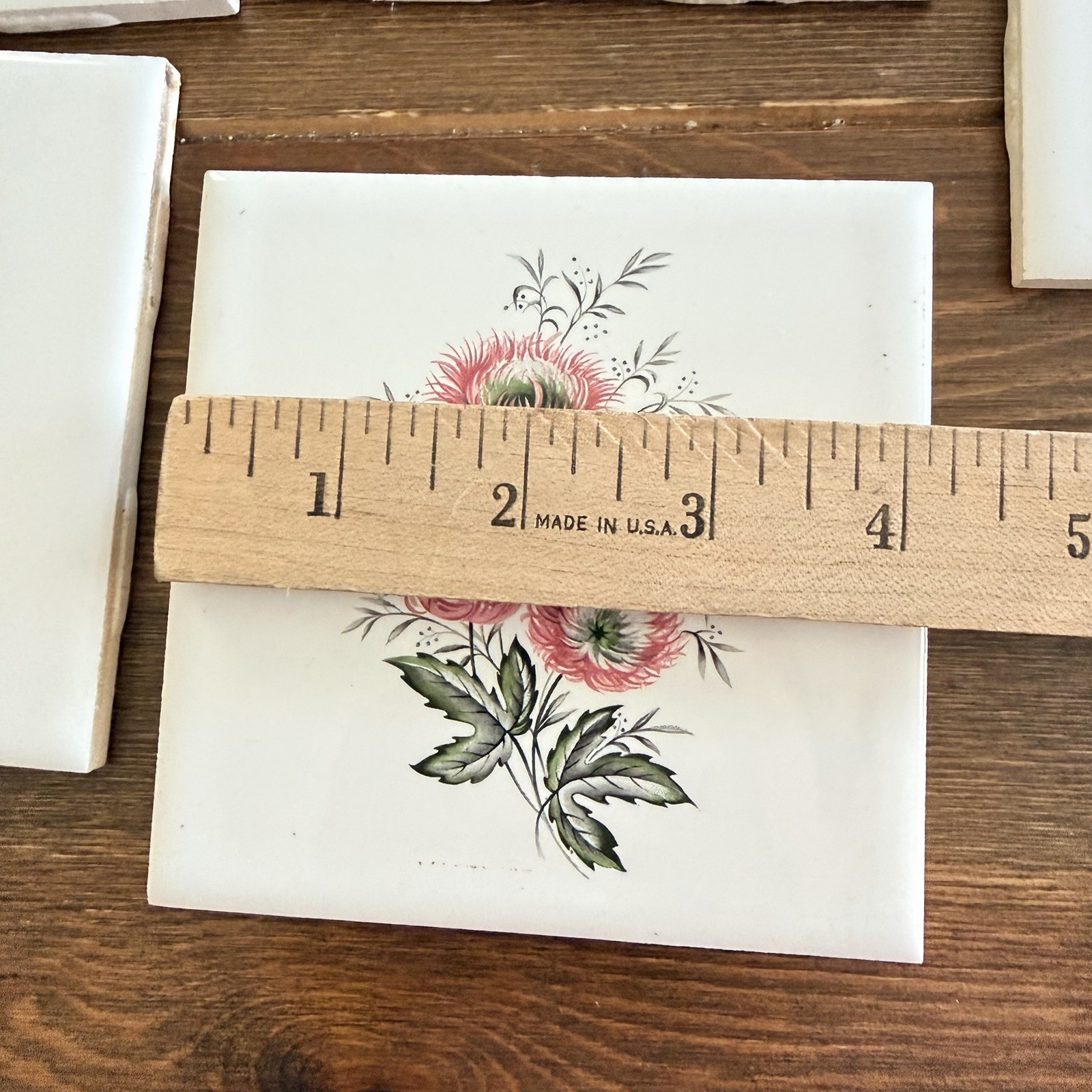 Vintage Ceramic Tiles Florals 4.5 “X 4.5” Made In Canada Set Of 5