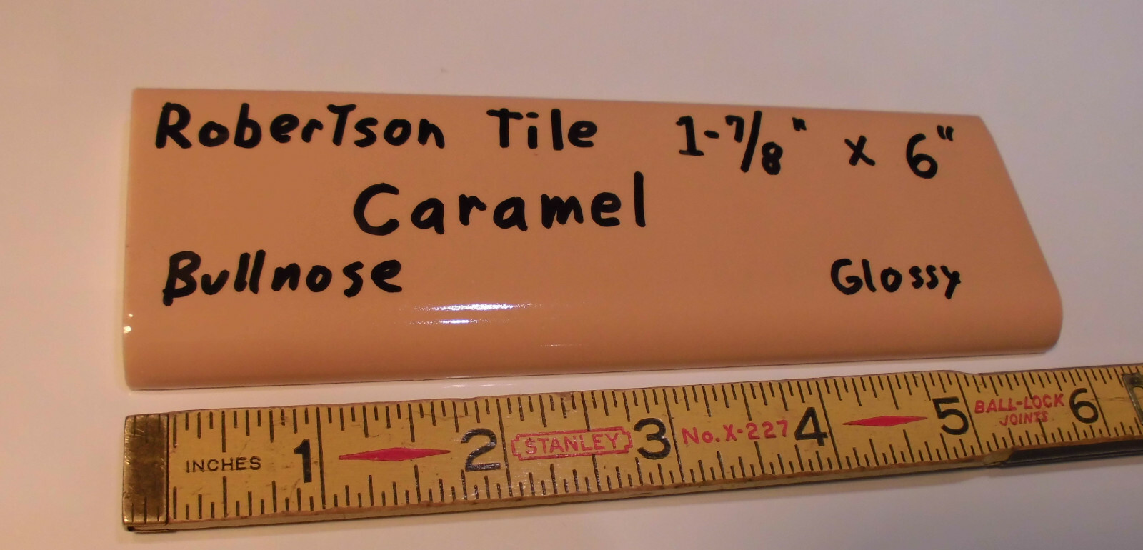 1 pc. Glossy *Caramel – Reddest Brown* 2” X 6” Bullnose Ceramic Tile; Robertson