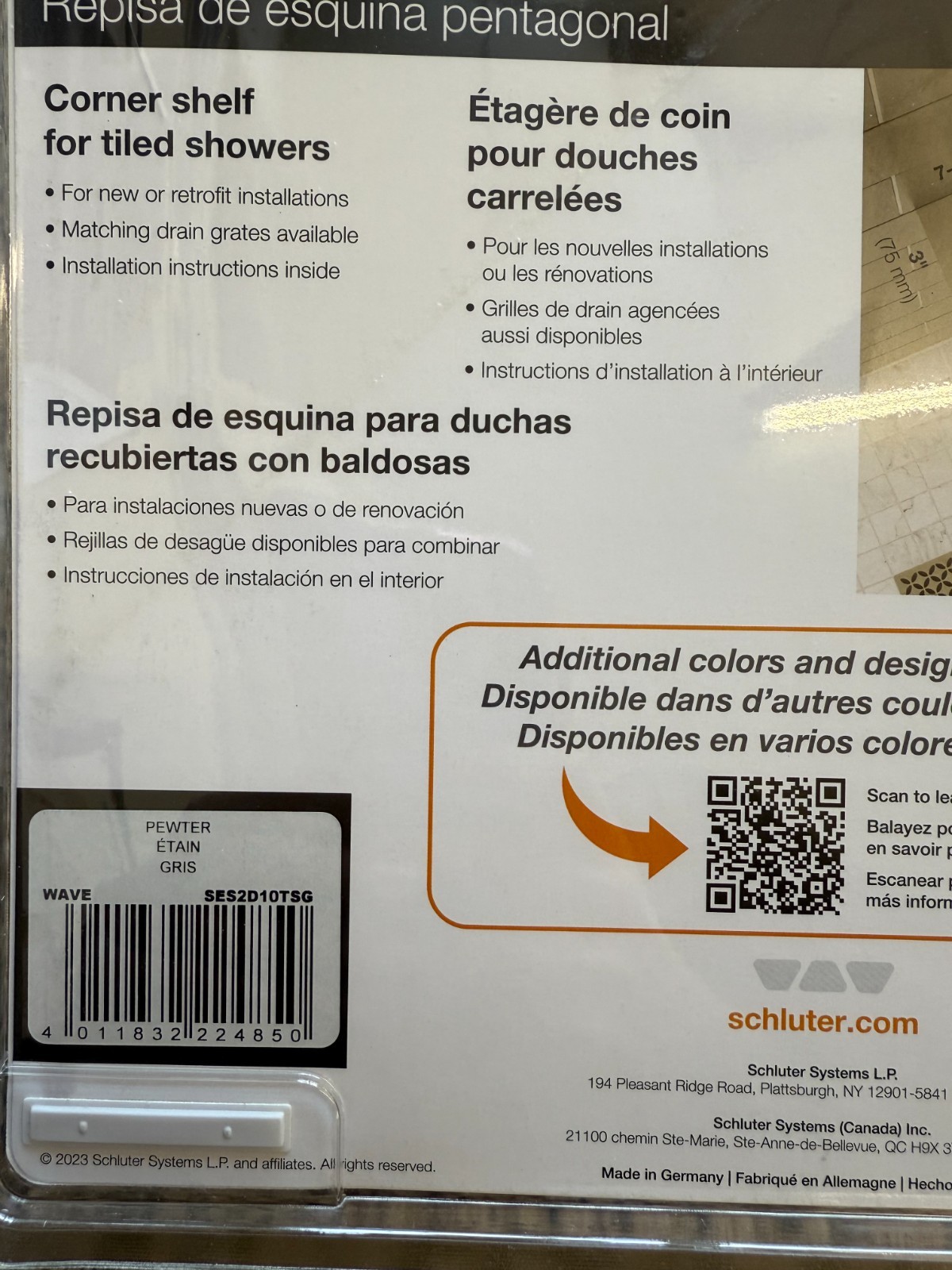 Schluter Systems Shelf Pentagonal Corner Wave Pewter SES2D10TSG