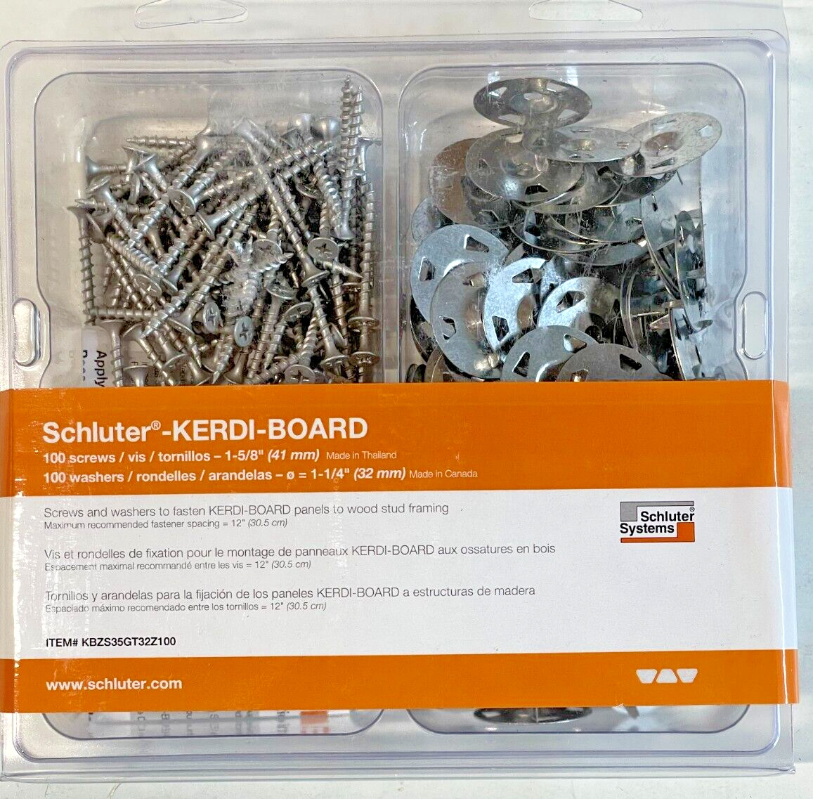 Schluter Kerdi Board Hardware Set with 100 1-5/8″ in Screw & 100 1-1/4″ Washers