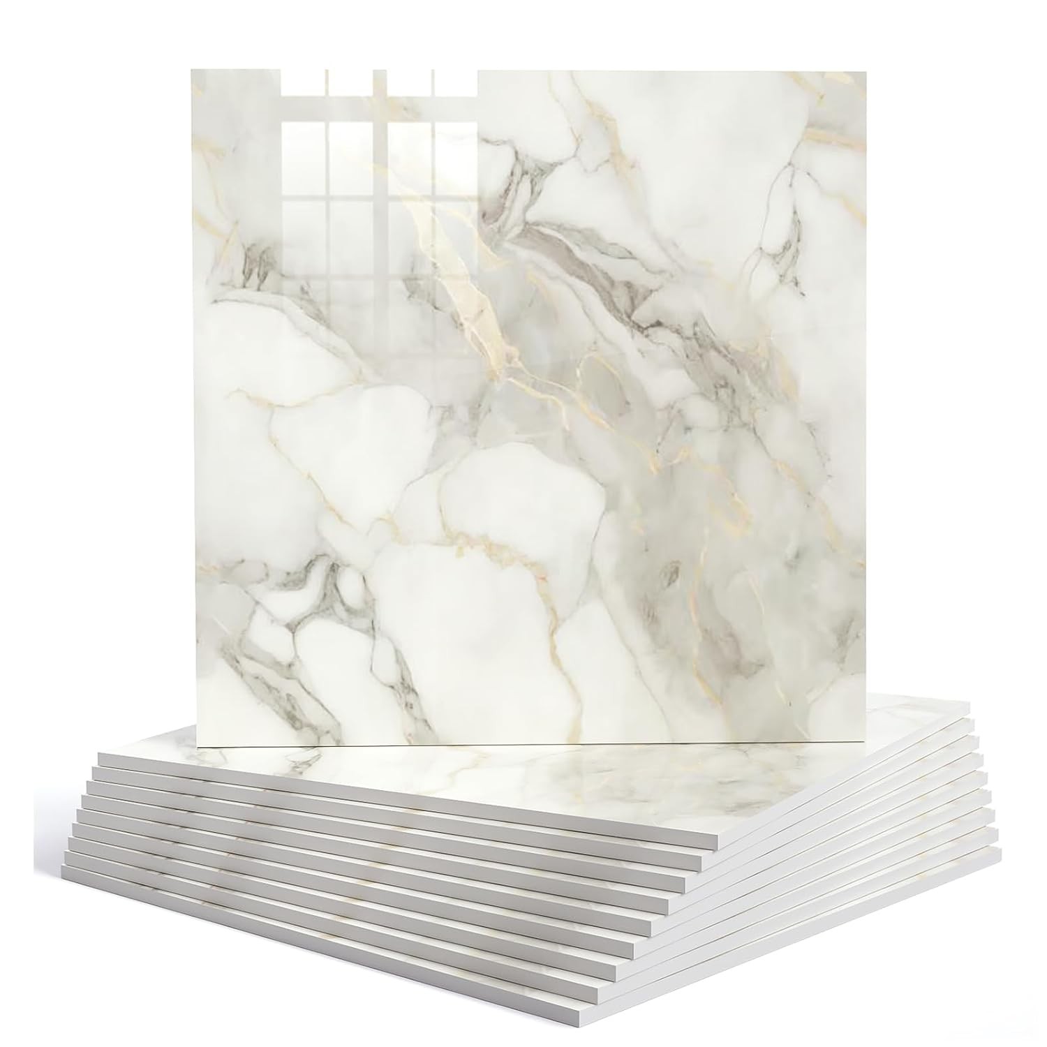 20pcs Marble Peel and Stick Backsplash Wall Tiles, Waterproof Shower Wall Panels