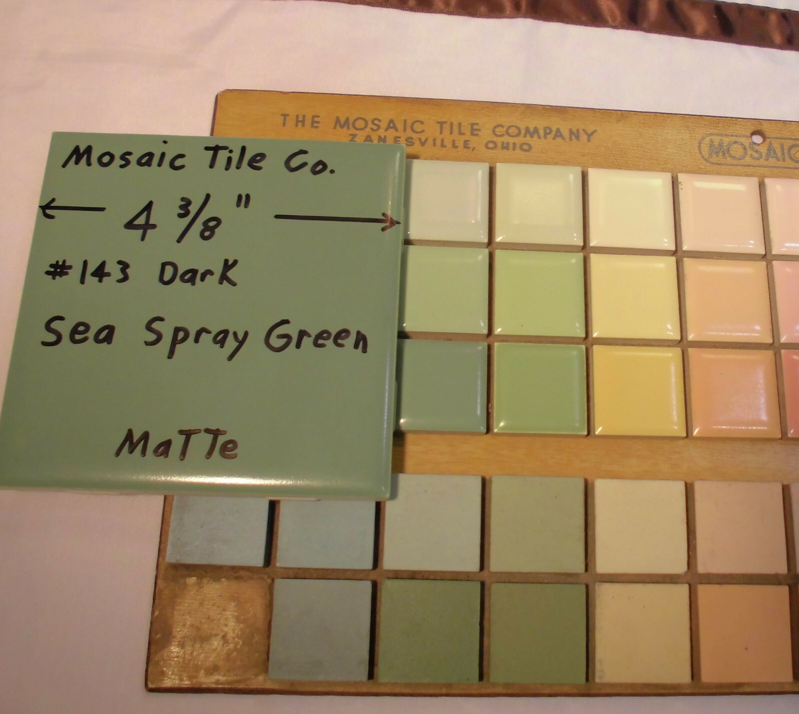 1 pc. *Dark Sea Spray Green* Matte Ceramic Tile 4-3/8″ by The Mosaic Co. “NOS”