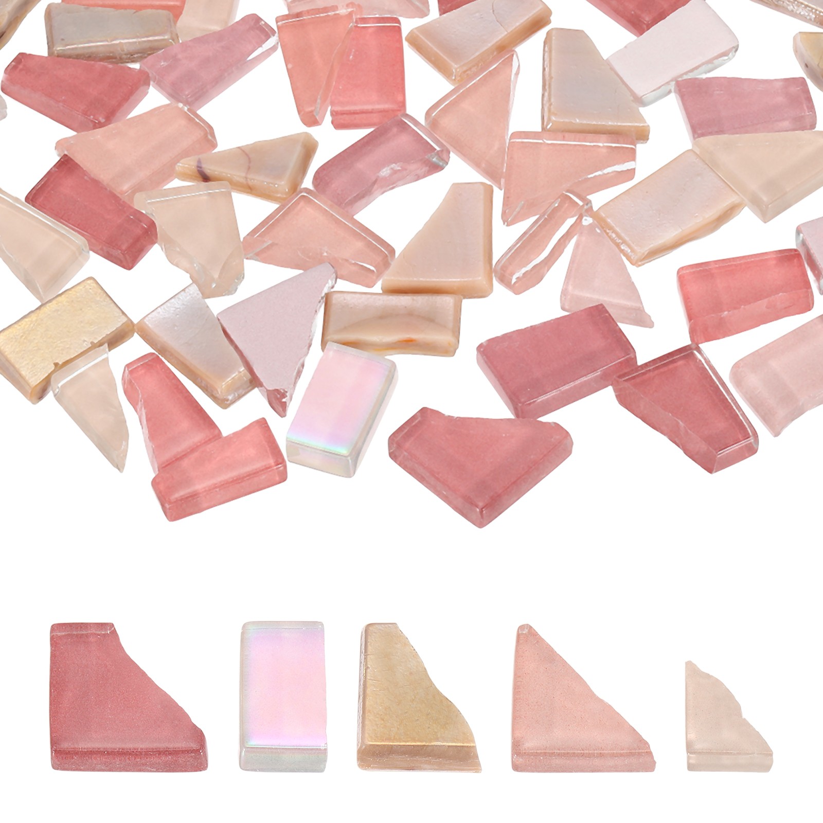 Irregular Glass Mosaic Tiles, 300G/0.7LB Stained Glass Sheets, Pink Series