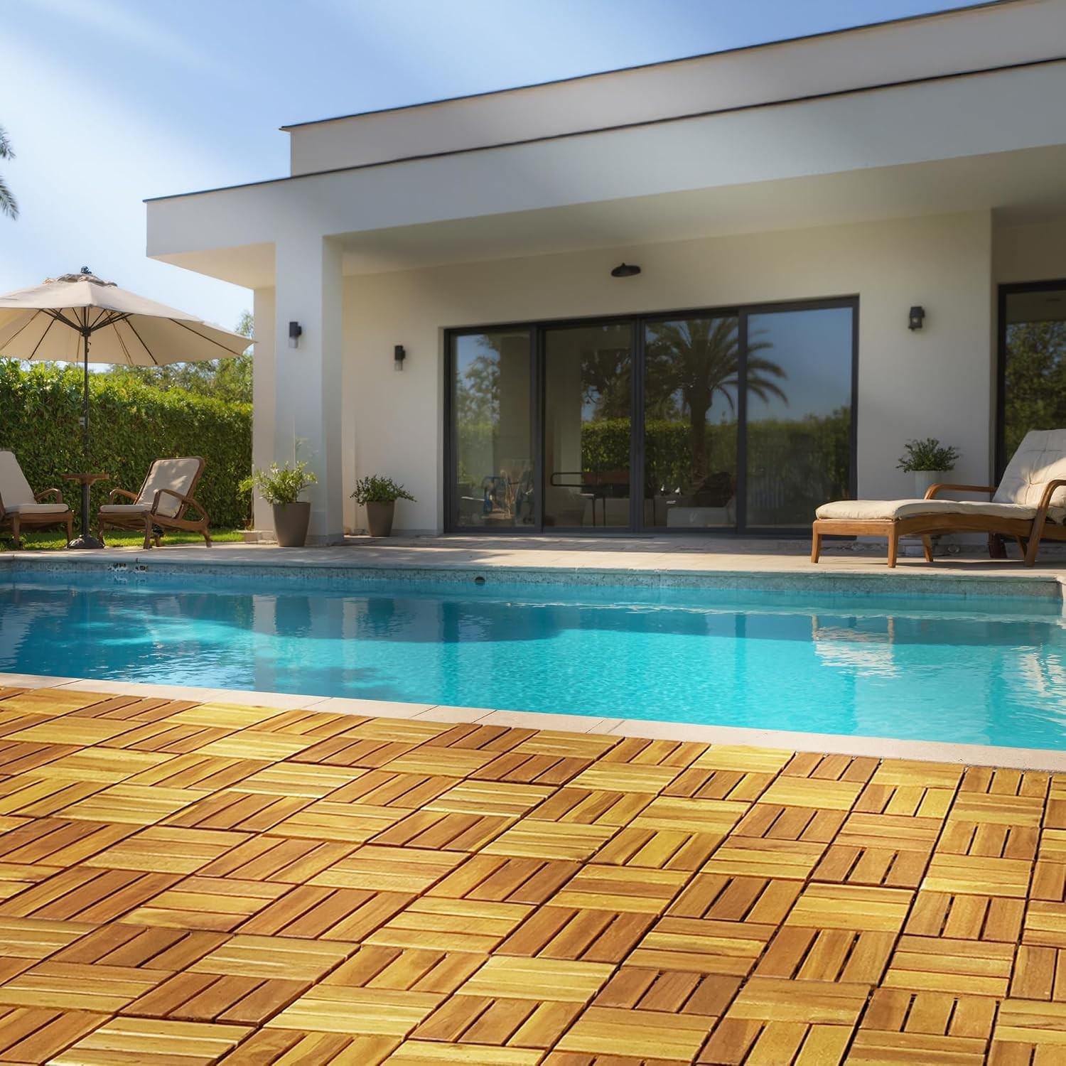 Acacia Wood Waterproof 12×12 Deck Tiles Patio Outdoor Wooden Hardwood Decking