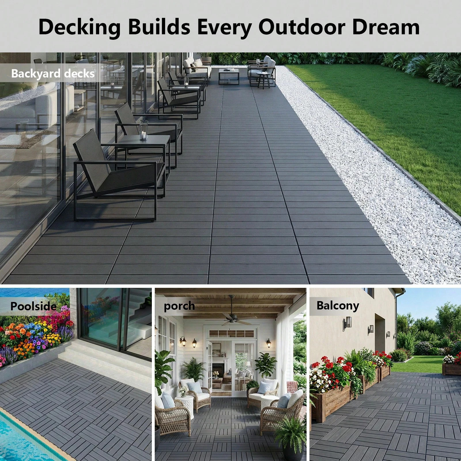 25/50/75PCS Deck Tiles Wood Flooring Interlock For Balcony Patio Outdoor 12″X12″