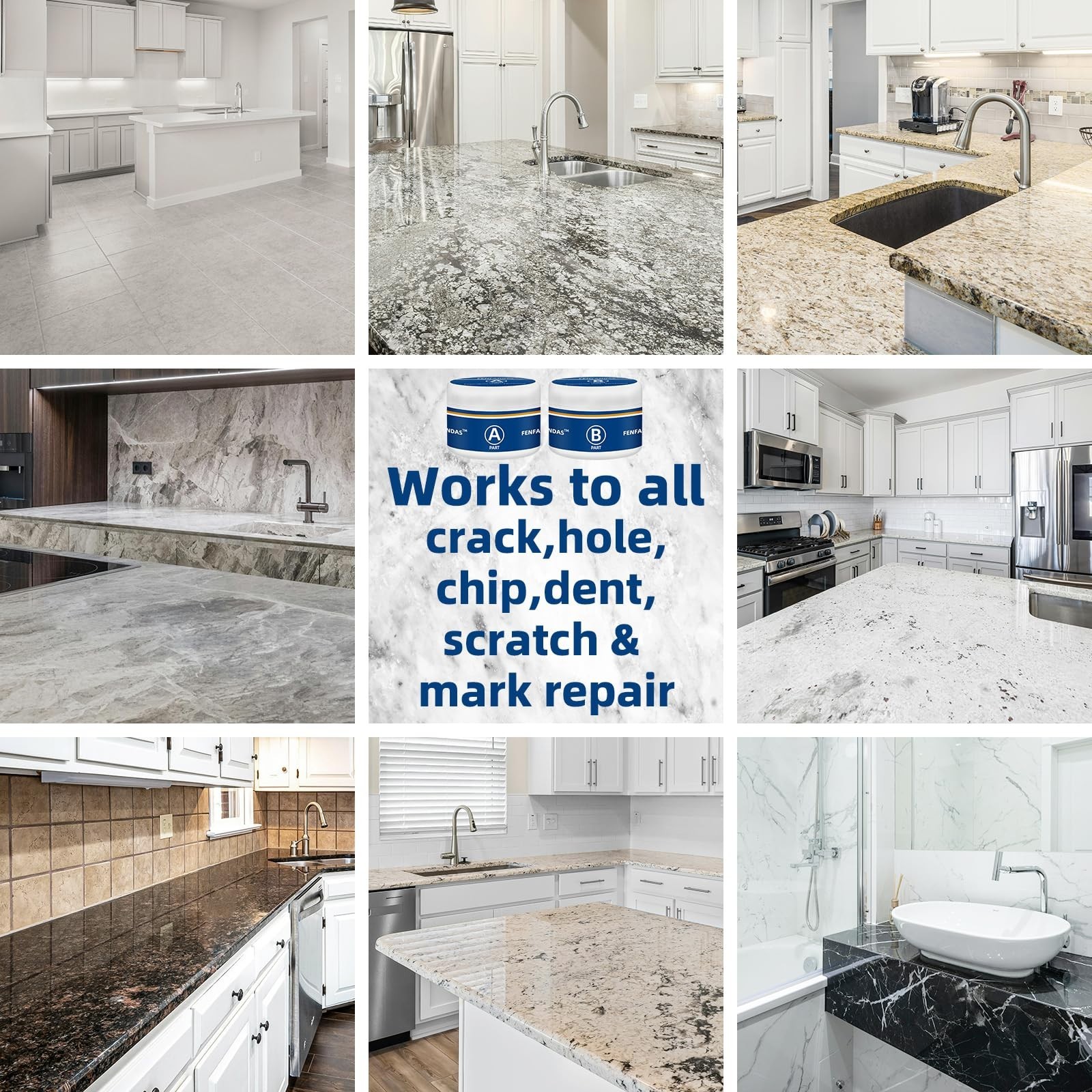 Repair Kit for Tile, Granite, Marble, Quartz – Fix Chips, Cracks, Dents & Scratc