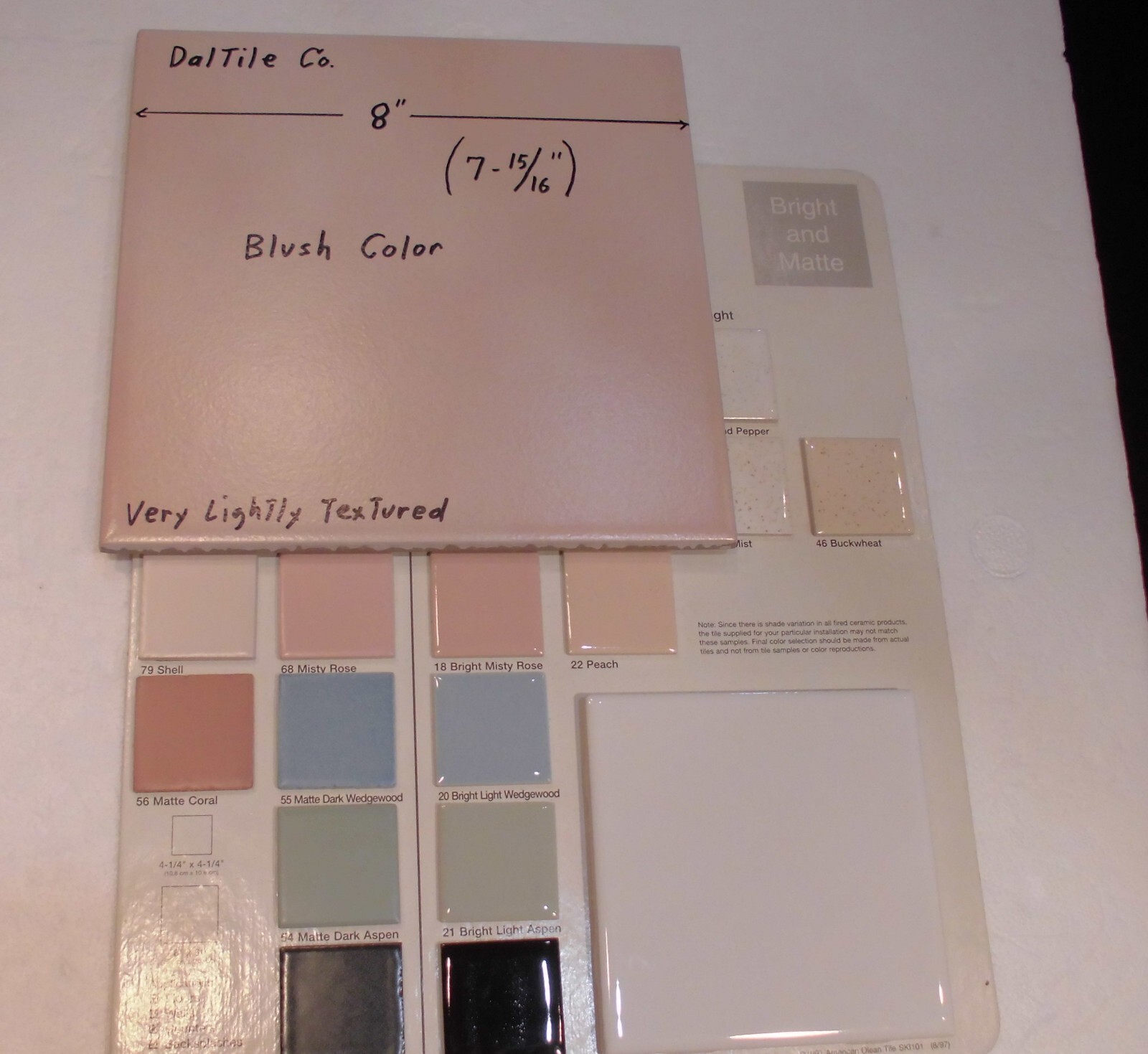 1 pc. Blush Color: Daltile Ceramic Floor Tile: 7-15/16″ Hint of Pink, New Stock
