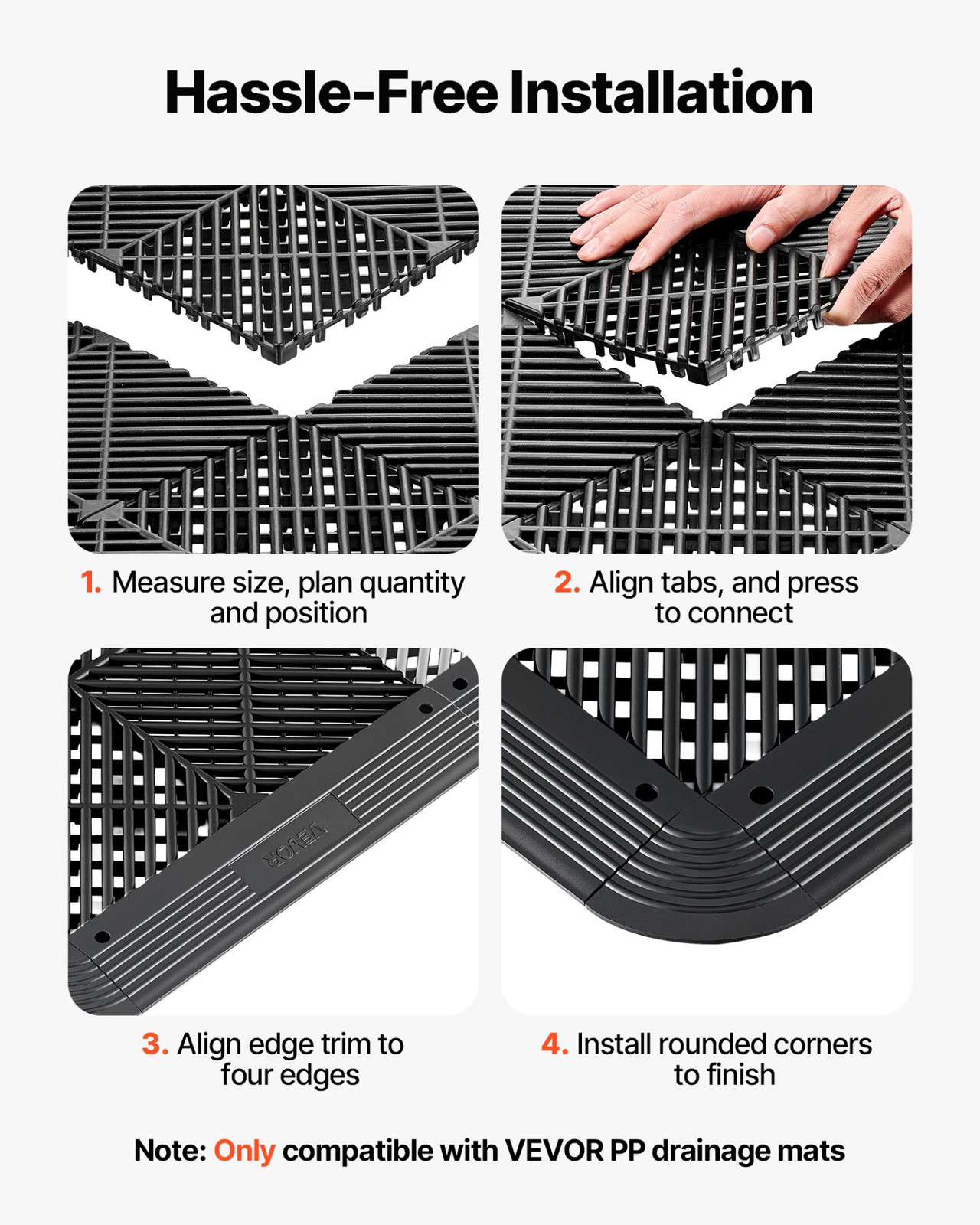 11PC Straight Garage Floor Edge Kit for VEVOR Drainage Mats Black PP Edging