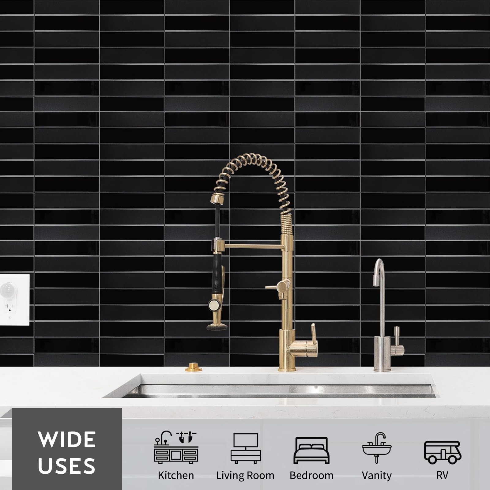 HOMEART Black Peel And Stick Backsplash, Aluminum Composite Stacked Linear