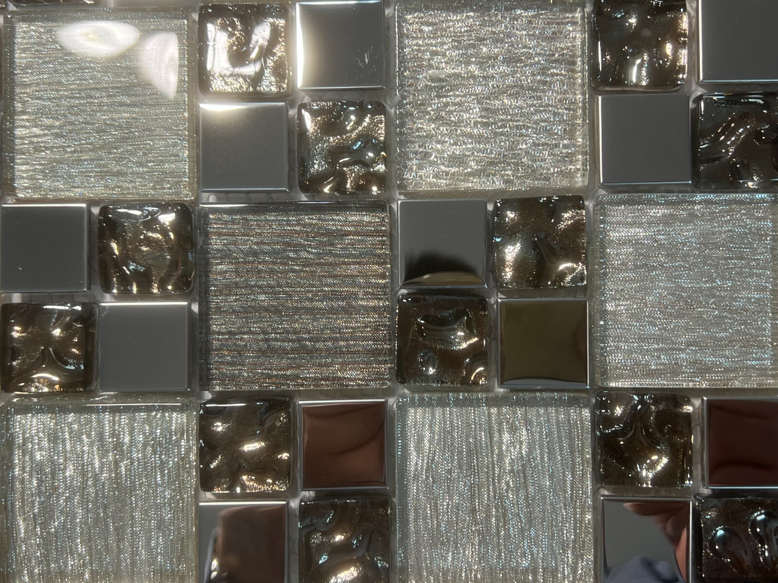 NY47 Silver Glass/Metal Square Mosaic Tile Kitchen Bathroom Backsplash