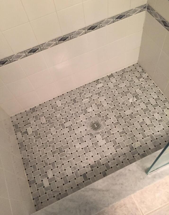 C651XP Carrara Marble Basketweave Mosaic Tile Carrera Black Dots Polished 1×2