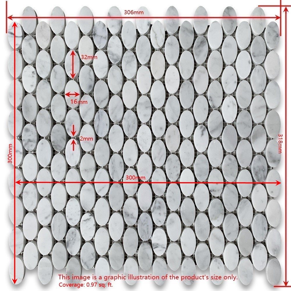 N94XH Nero Marquina Black Marble 1-1/4×5/8 Oval Ellipse Mosaic Tile Honed