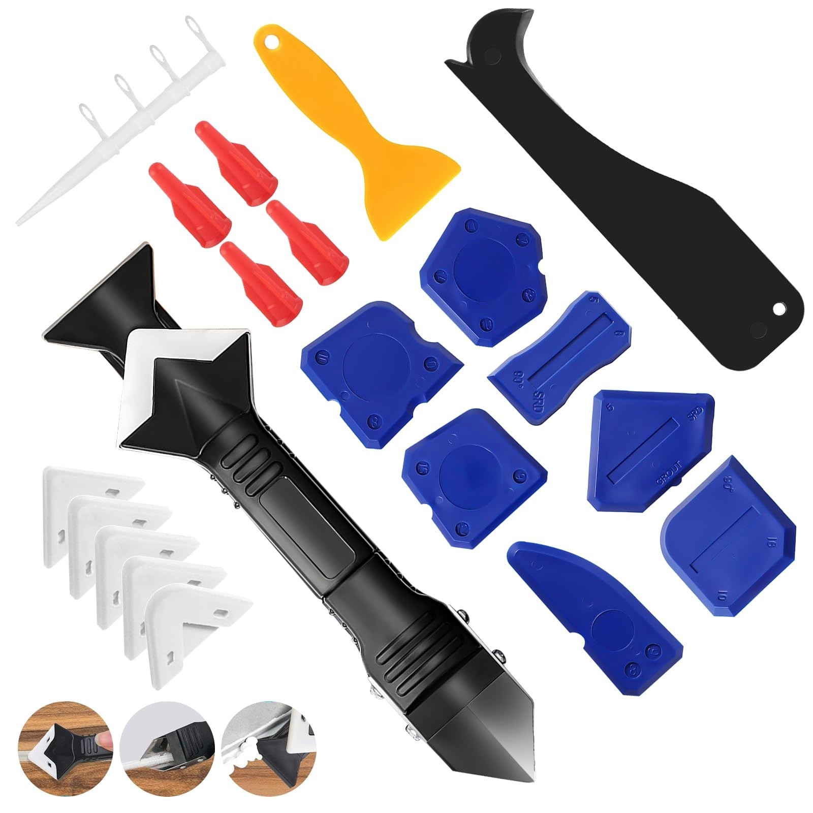 23-Piece Caulking Tool Kit – 3-in-1 Silicone Caulk Remover, | Grout Scrape