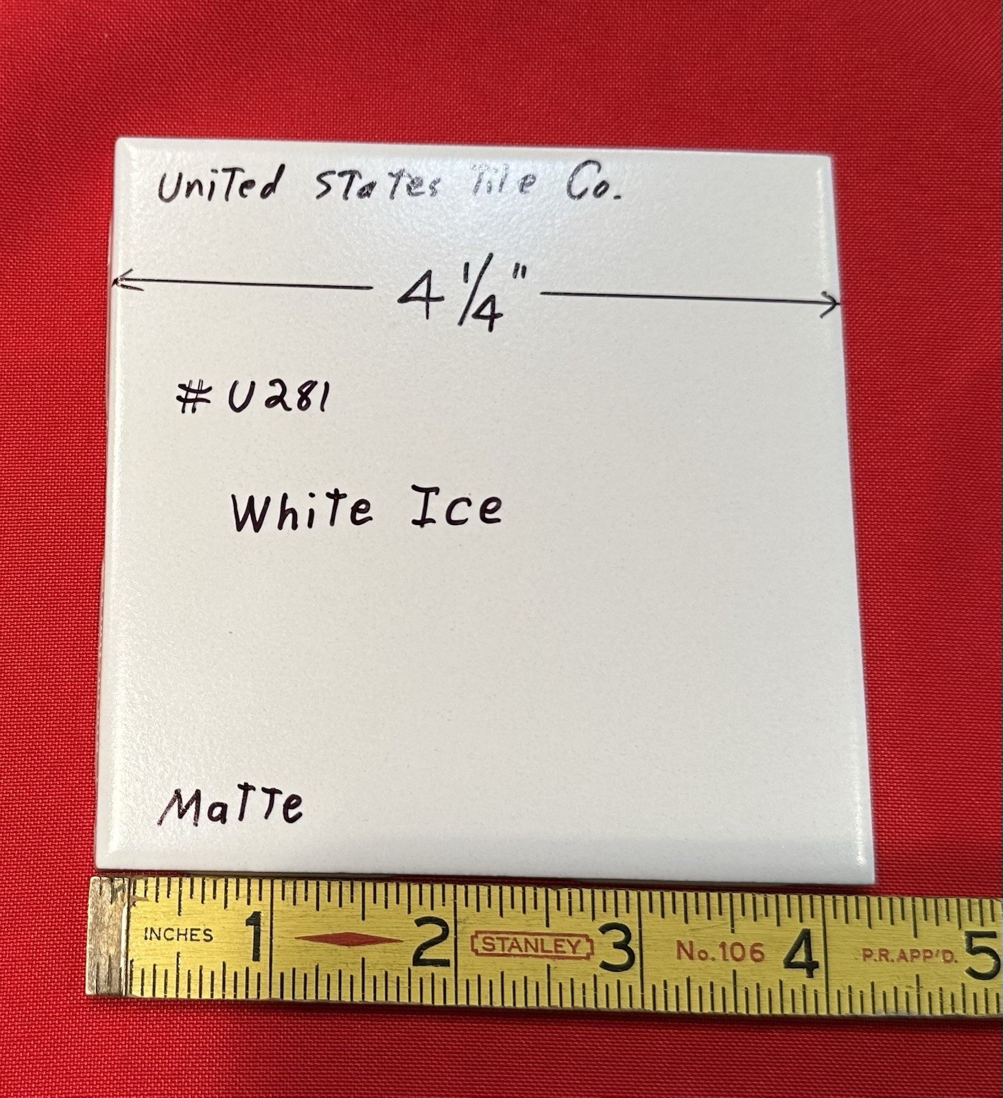 1 pc. White Ice: 4-1/4″ Matte Ceramic Tile by United States Tile Co. #U281, NEW