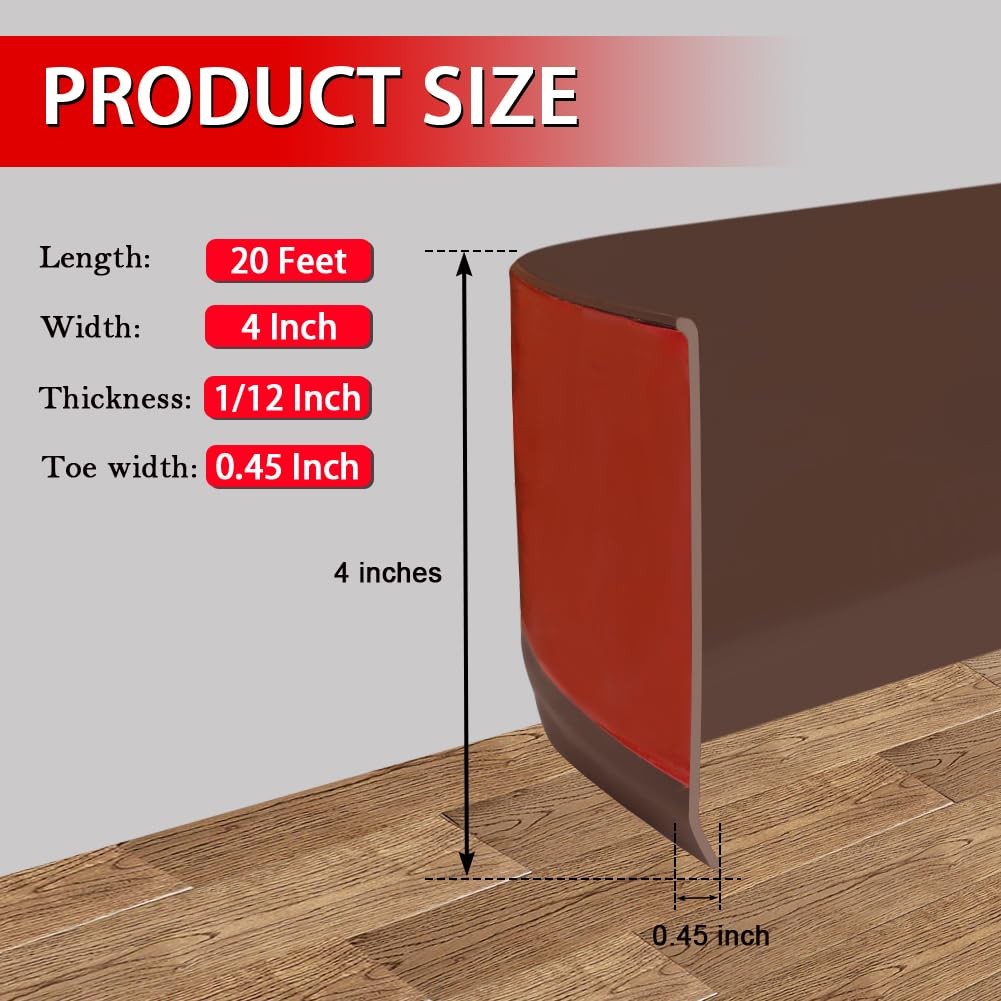 Vinyl Wall Base Baseboard Molding Trim 4 Flexible Self Adhesive Rubber Wall B…