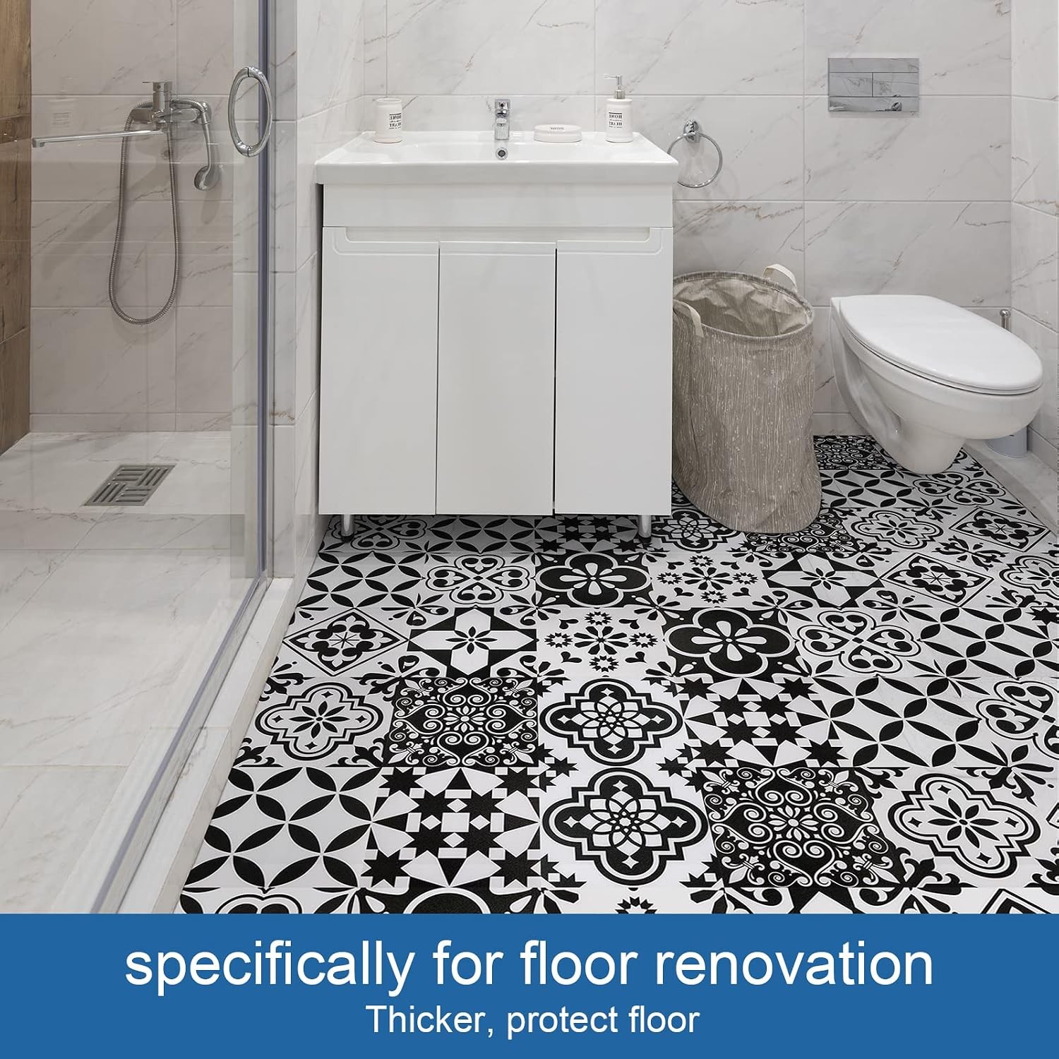 Peel and Stick Floor Tile Black and White, Vinyl Flooring 7.87in X 7.87in,