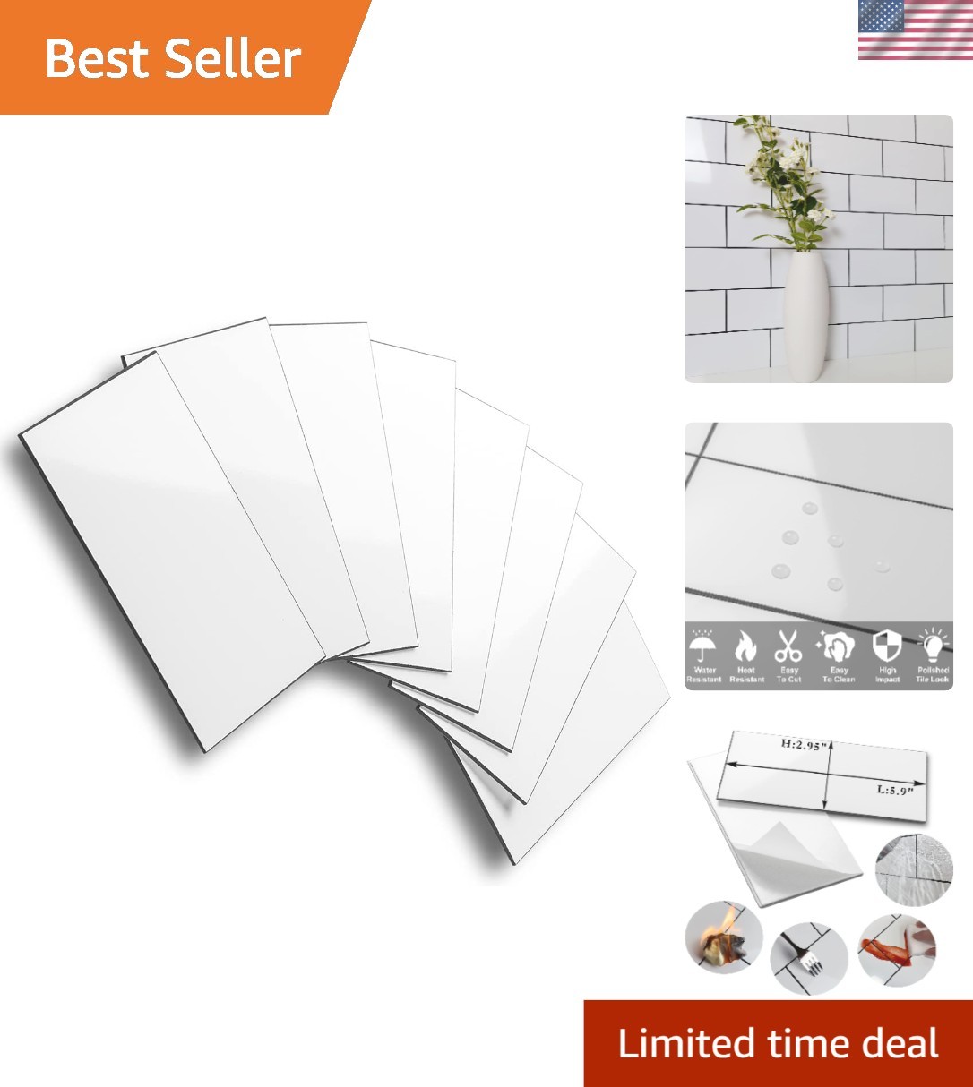 100-Piece Waterproof Subway Peel and Stick Backsplash Tiles – Polished White