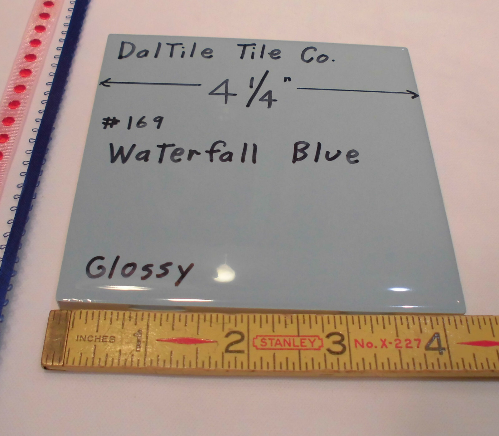 1 pc. Waterfall Blue: Glossy Ceramic Tile by Daltile Co. 4-1/4″ Light Blue, NEW
