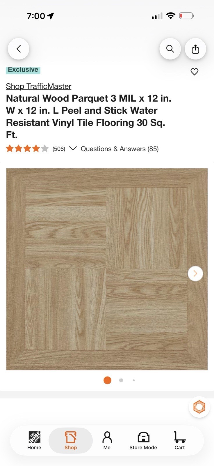 TrafficMaster Parquet Peel & Stick Vinyl Tile 12×12 Beige 30 sq ft 3 mil