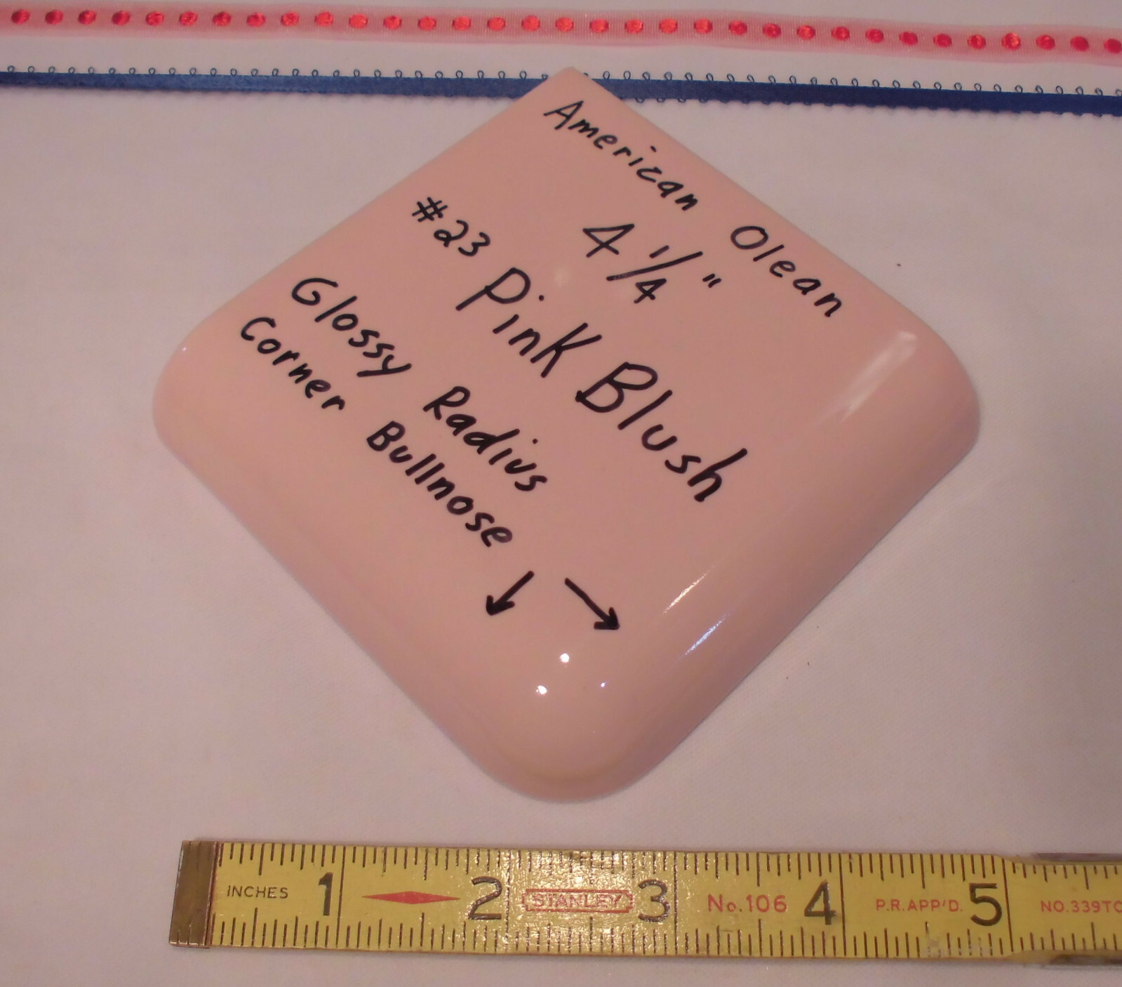 Pink Blush; Glossy Radius Corner Bullnose Ceramic Tile 4-1/4″ by American Olean
