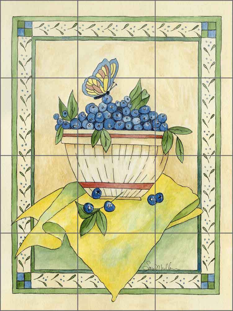 Ceramic Tile Mural Backsplash Mullen Blueberry Fruit Country Life Art SM066