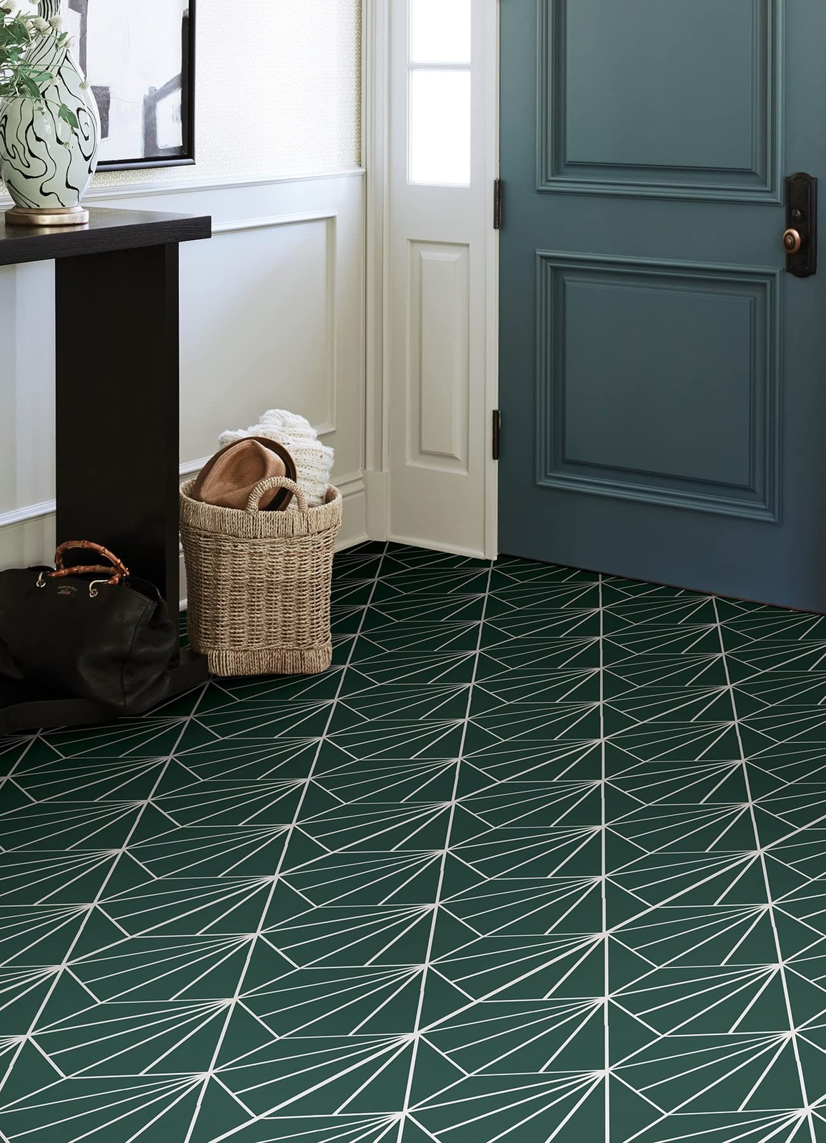 FloorPops Beryl Peel and Stick Floor Tiles, 12″L x 12″W x 0.06″T, Emerald
