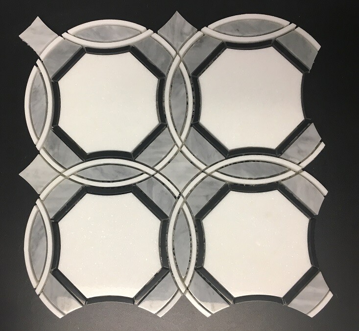 Waterjet Marble Mosaic sheet Carrara White Thassos White Black Marquina-Polished