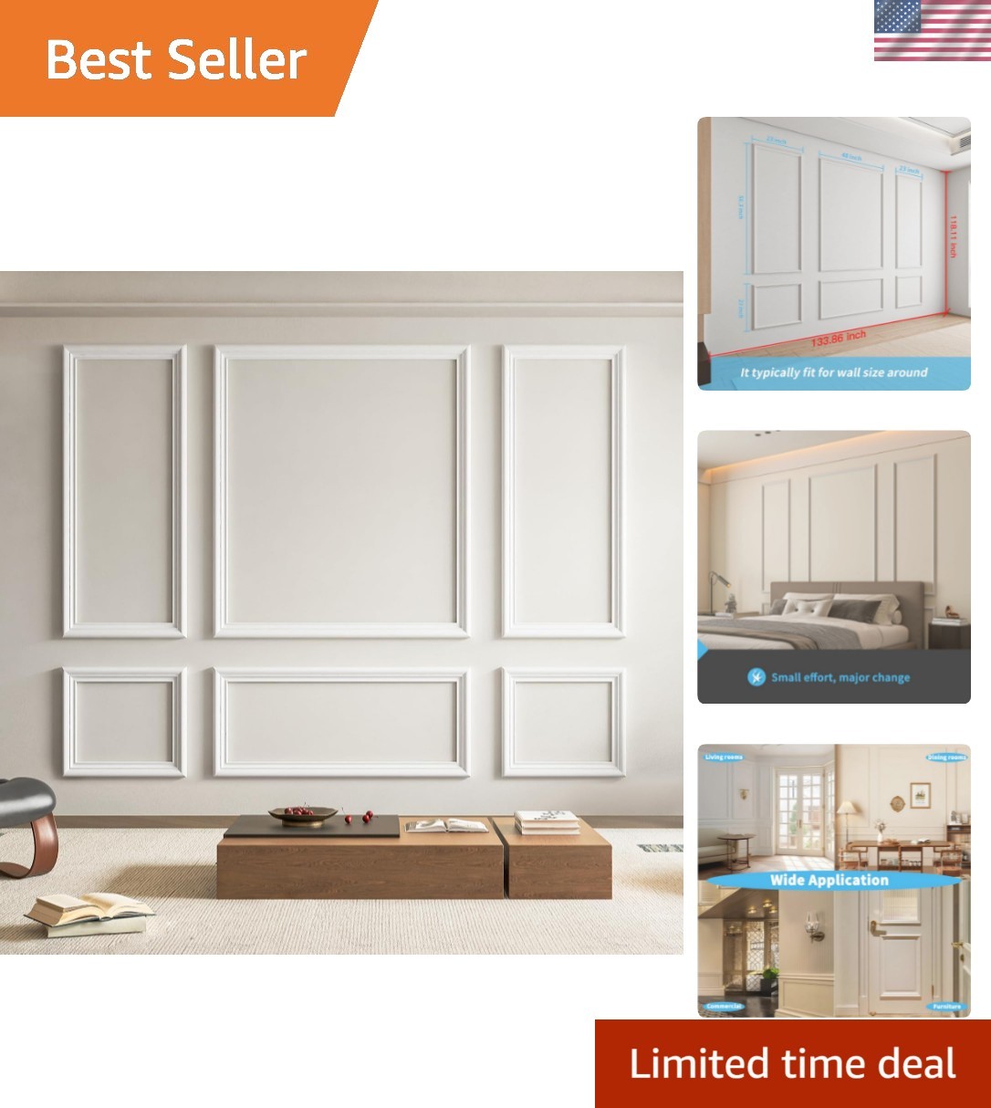 Pre-Cut Wall Molding Set of 6 pcs, Ready-to-Assemble Wainscoting Panels for I…