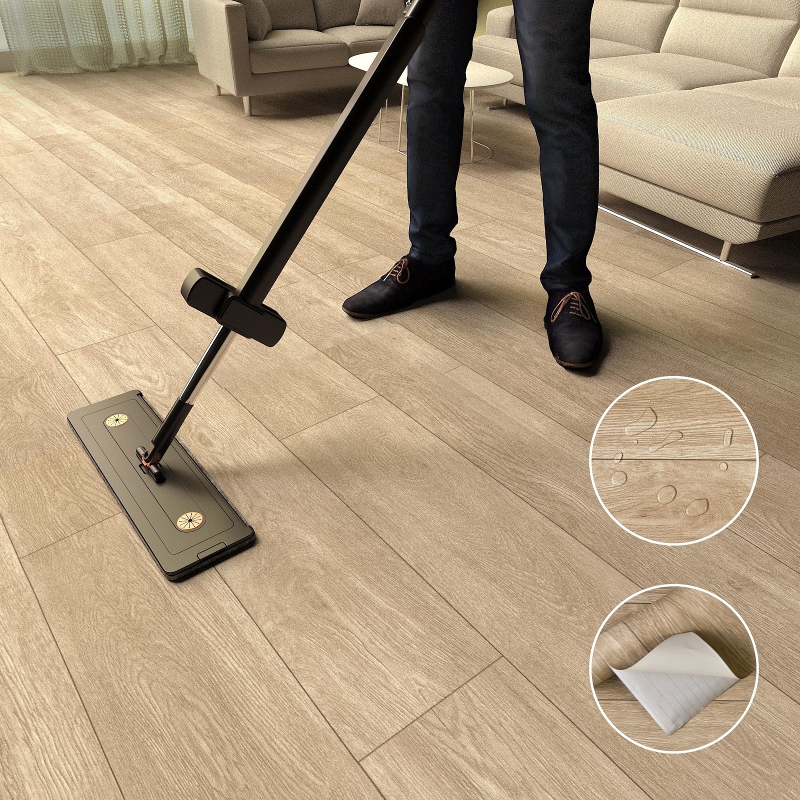 Boobest Peel and Stick Vinyl Flooring Roll Wood Grain Waterproof Self Adhesiv…