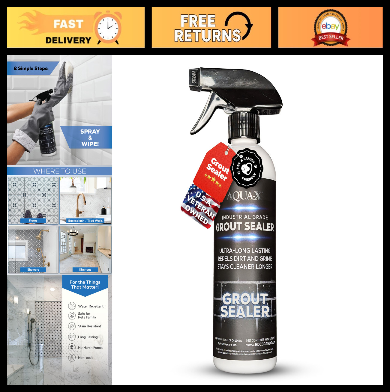 16 Oz Grout Sealer – Clear Tile Sealer, Natural Finish, Fast Dry, Indoor/Outdoor
