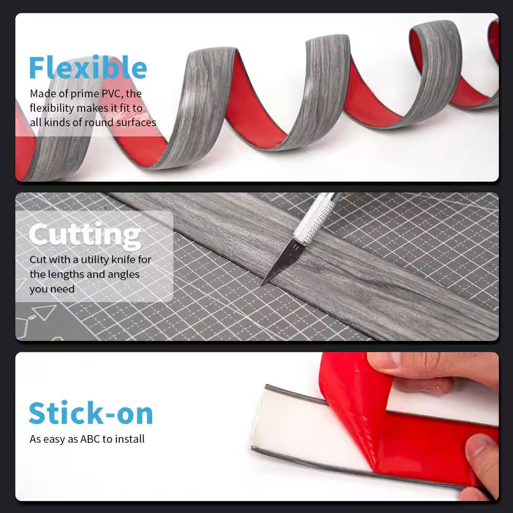 Gray 1.57 In. X 120 In. Self Adhesive Vinyl Transition Strip for Joining Floor G