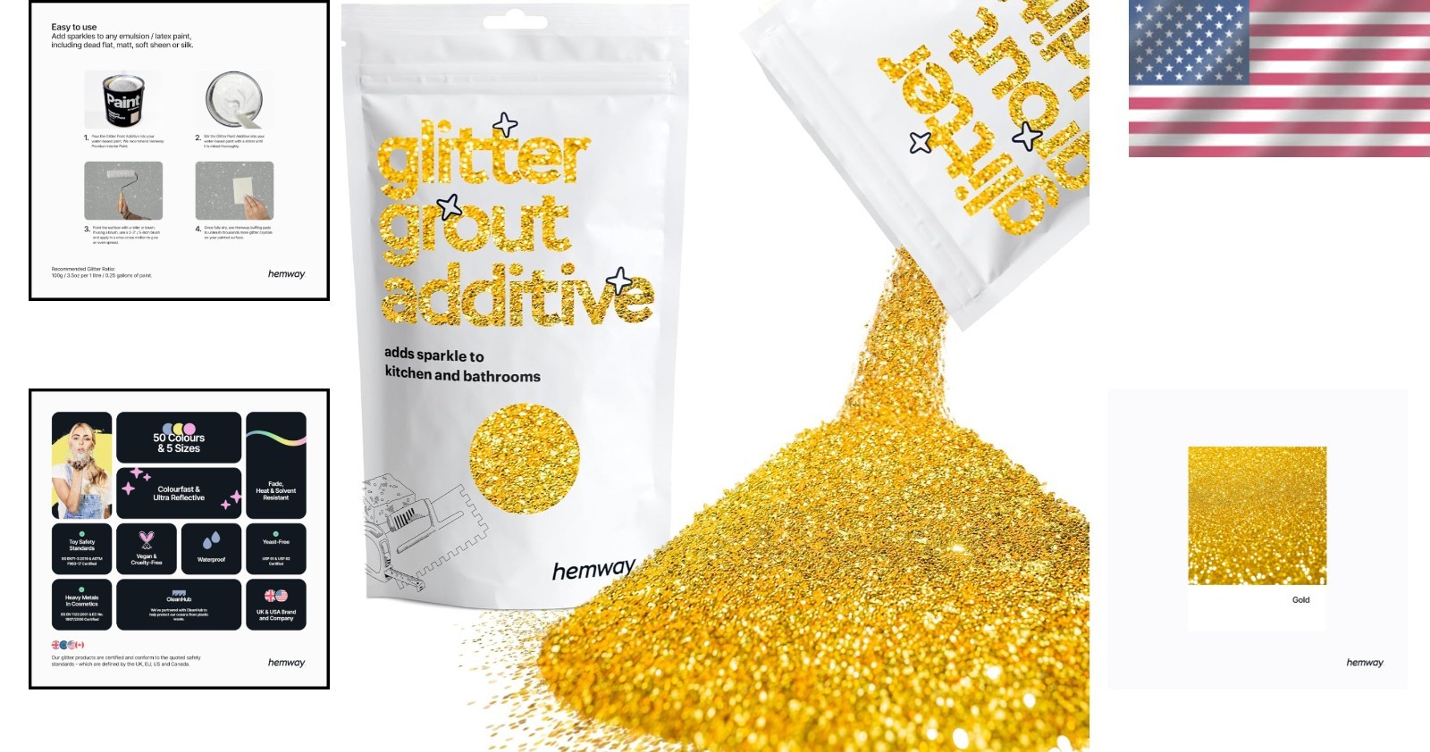 Glitter Grout Additive Gold Sparkle for Tile Grout 100g Enhances Bathroom Kit…