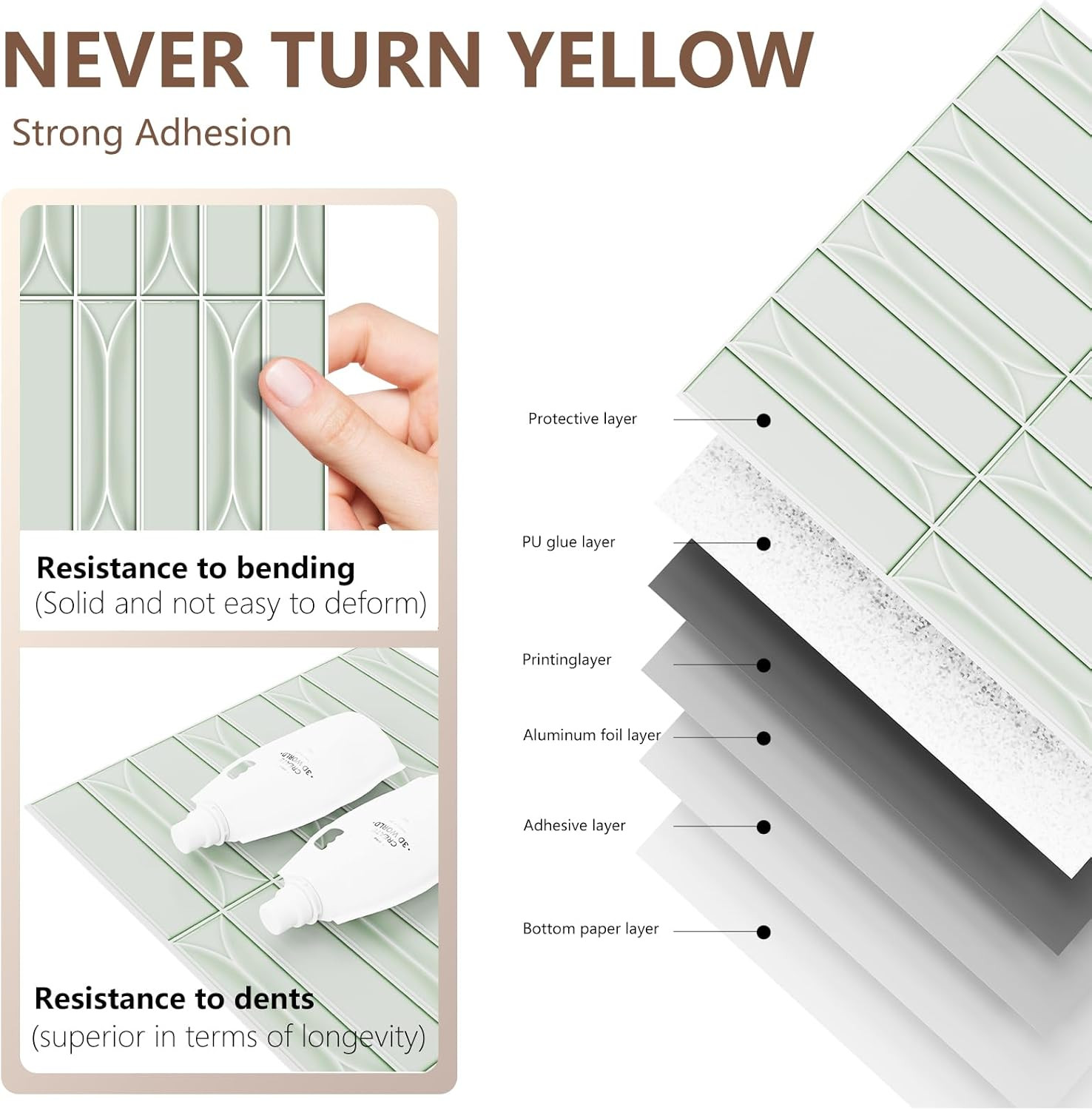 Self-Adhesive Light Green Peel and Stick Backsplash Tiles for Kitchen & Bath