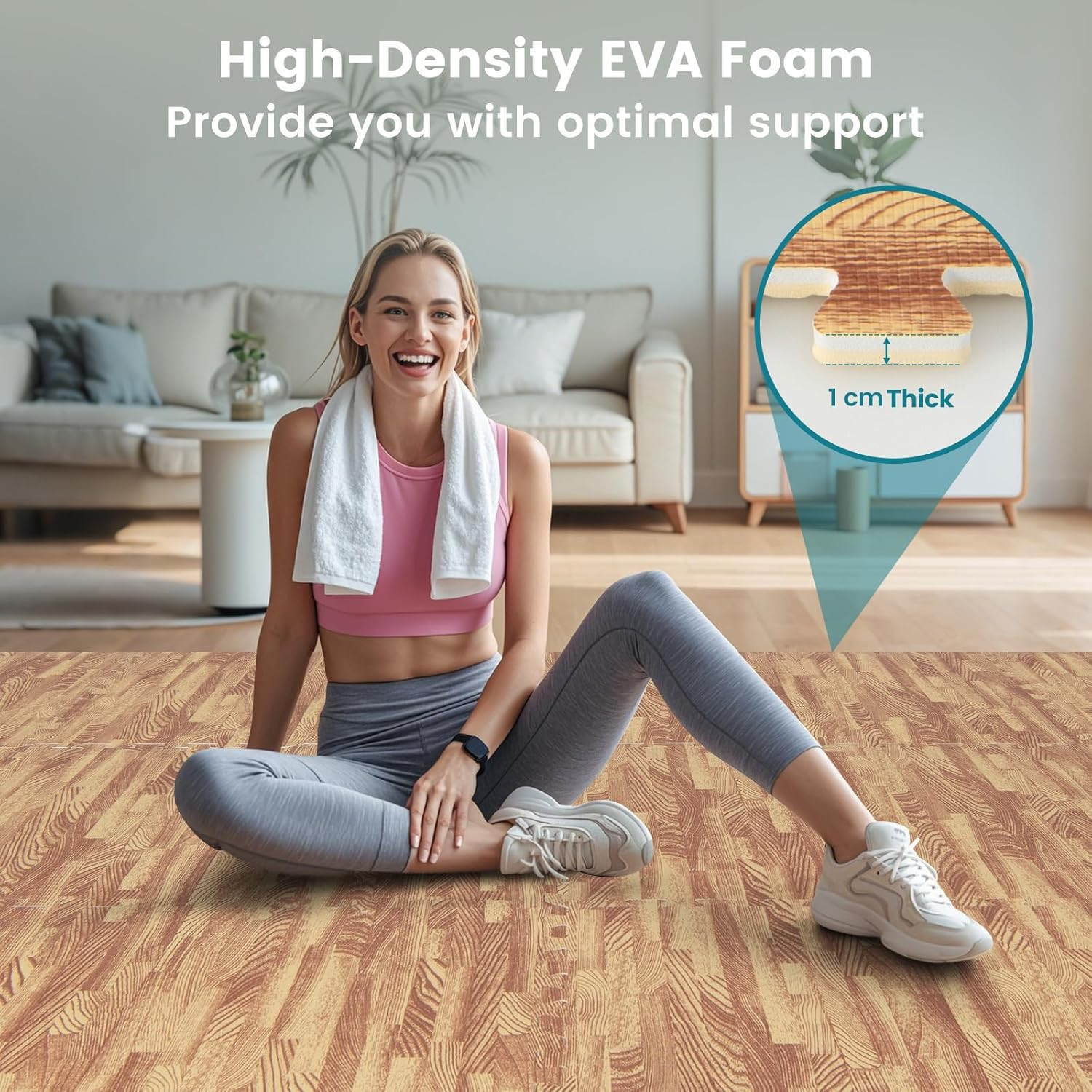 Interlocking Foam Floor Tiles – 100 Sq. Ft. Wood Grain Gym Mat Set