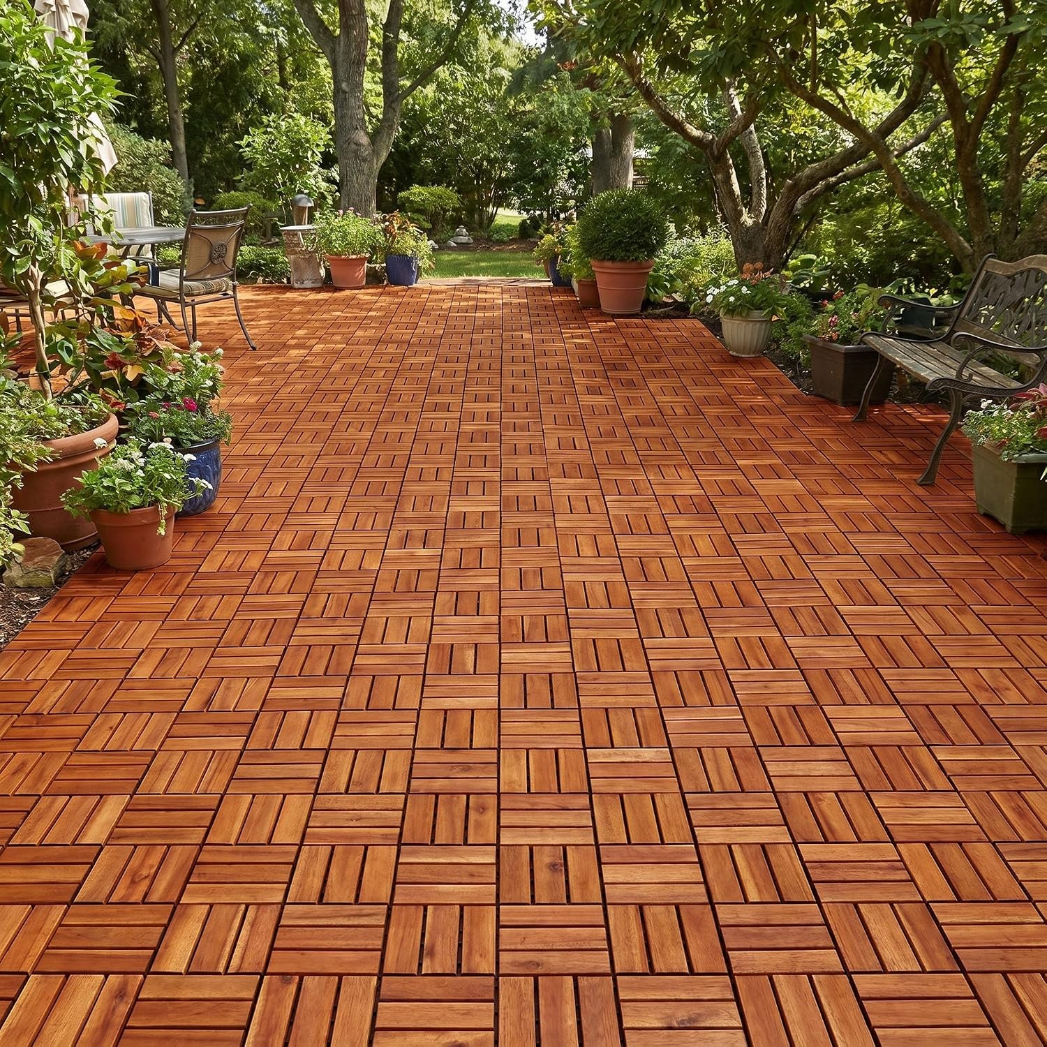 Wood Interlocking Deck Tiles 12×12 Indoor Outdoor Flooring Tiles Natural