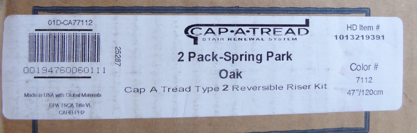 Cap A Tread 2 Pk Spring Park Oak 47″ Vinyl Overlay Stair Tread & Riser Kit 7112