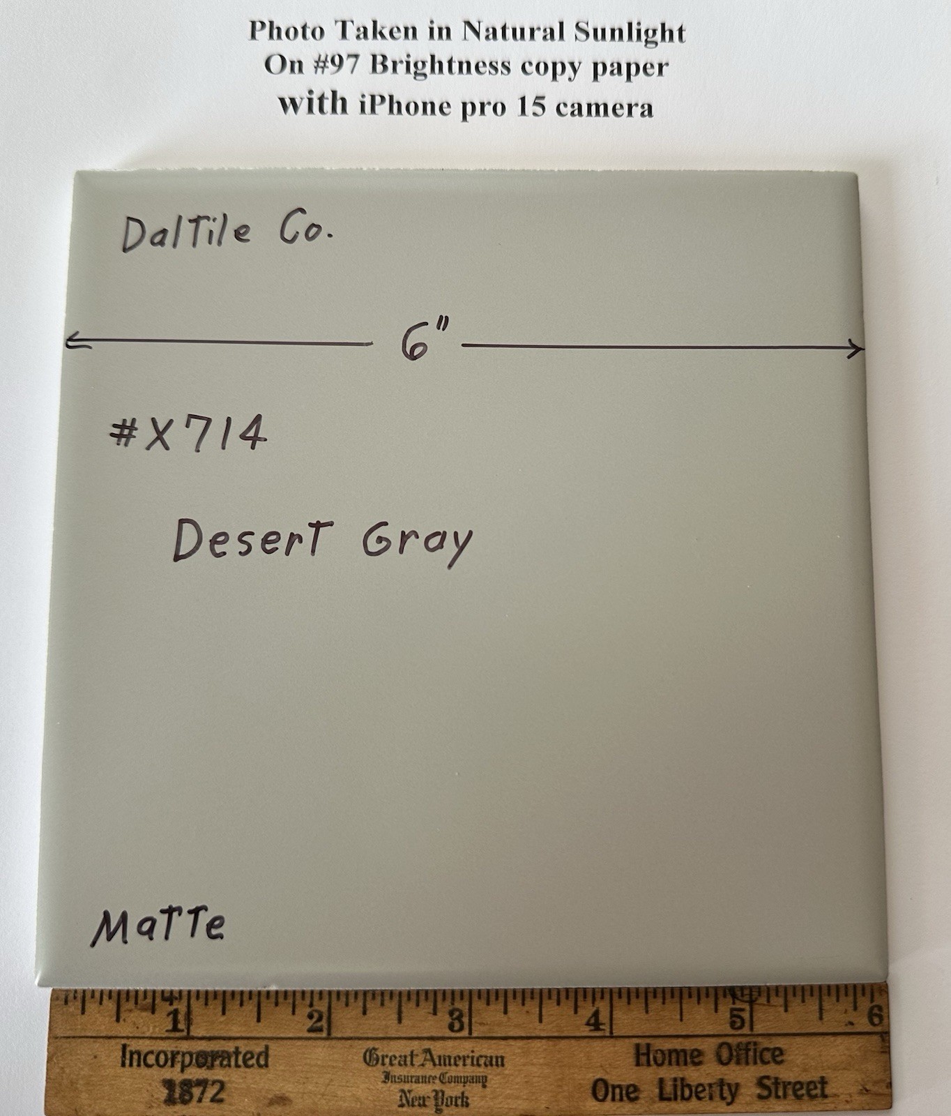 1 pc. Desert Gray: 6″ X 6″ Matte Ceramic Tile by Daltile Co. New Stock #X714