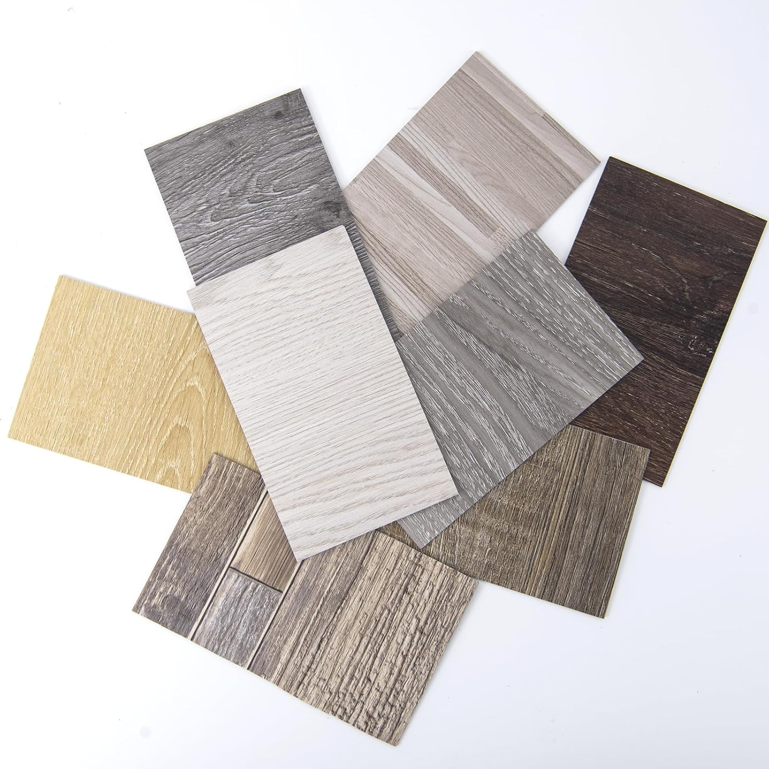 Peel and Stick Floor Tile Vinyl Wood Plank Samples Set of 8, Rigid Surface