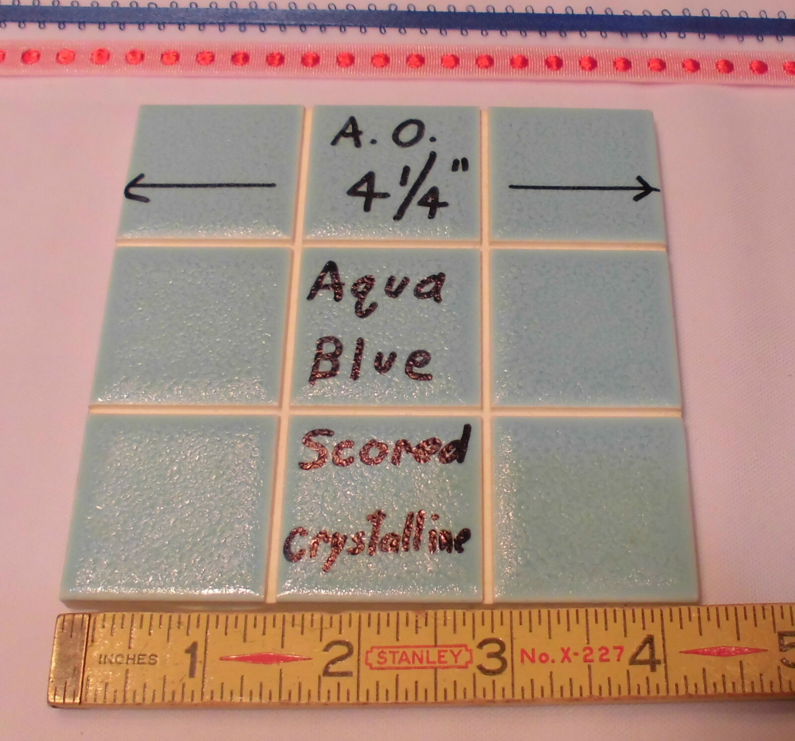 1 pc. *Aqua Blue* 4-1/4″ Scored Glossy Ceramic Tile by American Olean, NOS