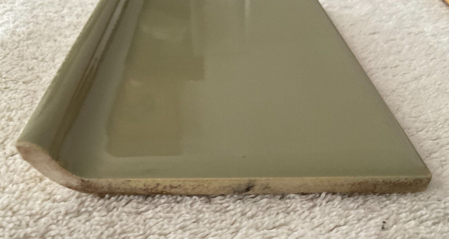 Vintage Avocado Green Glossy Ceramic Tile Cove Base 3 3/4”X 6” NOS
