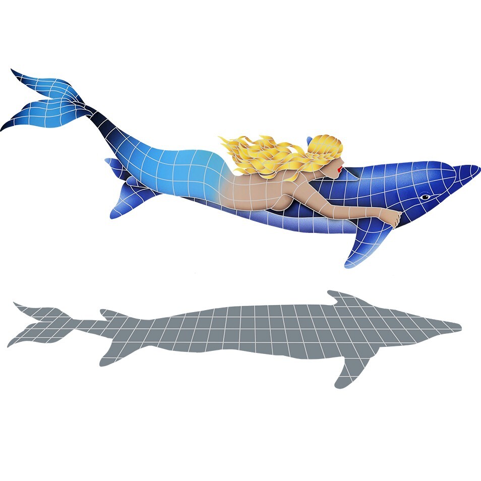 Mermaid Dolphin Pool Mosaic Swim Bath Wall Patio Deck Walk Table Bar Table Art